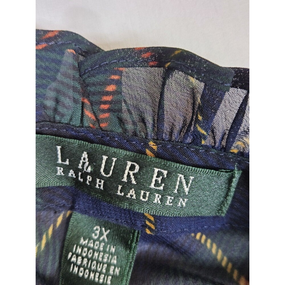 LAUREN RALPH LAUREN Shirt Women's 3X Green Tartan Plaid Ruffle Sheer Button LRL - Picture 3 of 13